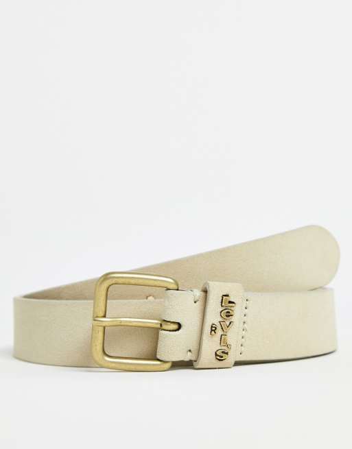 Levi's – Ledergürtel in Creme 
