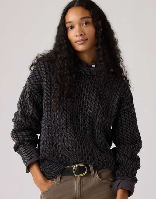 Levi's – Leilah – Pullover in Schwarz mit Zopfmuster und Rundhalsausschnitt, 2 von 4