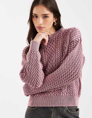 Levi's - Leilah - Strickpullover in verwaschenem Beerenrot mit Zopfmuster-Rosa