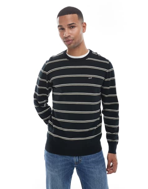 Levi's lightweight batwing logo stripe knit jumper in black