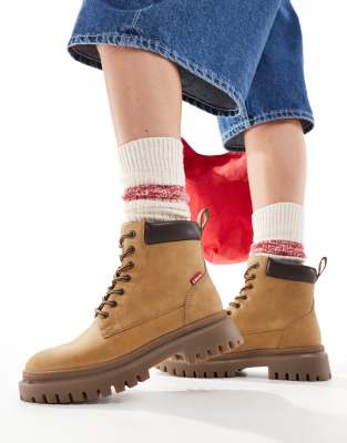 Levi's Lennox lace up boots with red tab logo in tan-Neutral