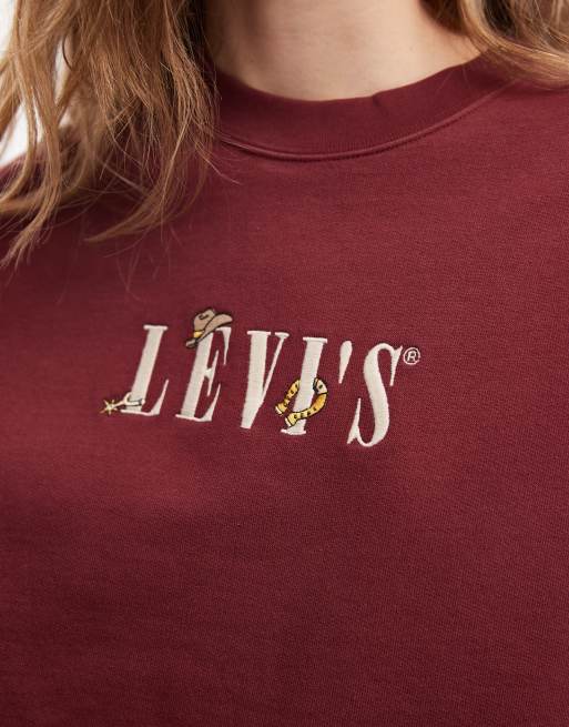 Levi's – Leo – Vinröd sweatshirt med logga i cowboystil, 4 av 4