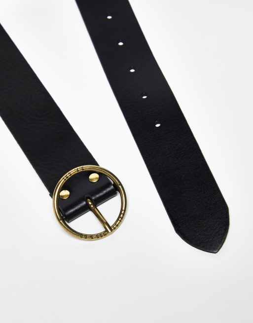 Levi's - Leren riem in zwart met goudkleurige ronde gesp, 4 van 4