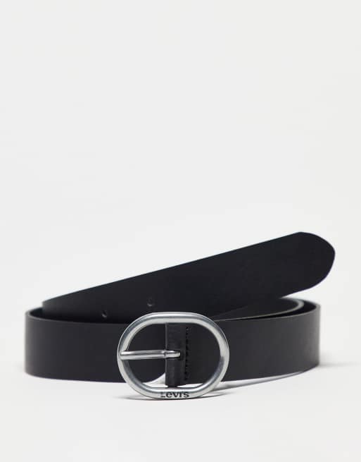 Levi's - Leren riem met ovalen gesp in zwart 