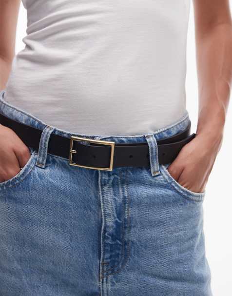 Levi's - Leren riem met rechthoekige gesp in zwart - view 1