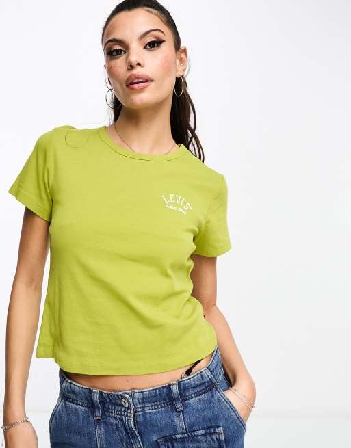 Levi's – Limonkowozielolny T-shirt z graficznym nadrukiem z logo