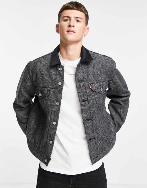 Levi s lined vintage relaxed fit herringbone trucker jacket in grey