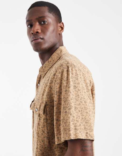 Levi's linen blend western short sleeve relaxed shirt in brown floral, 4 of 5