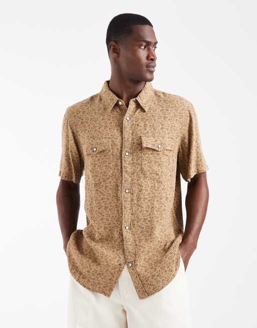 Levi's linen blend western short sleeve relaxed shirt in brown floral, 5 of 5