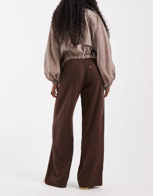 Levi's linen wide leg trousers in brown, 3 of 5