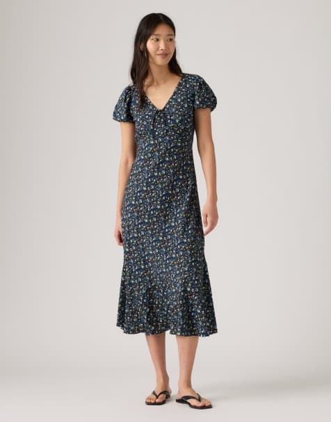 Levi's Lira short-sleeve midi dress in blue denim