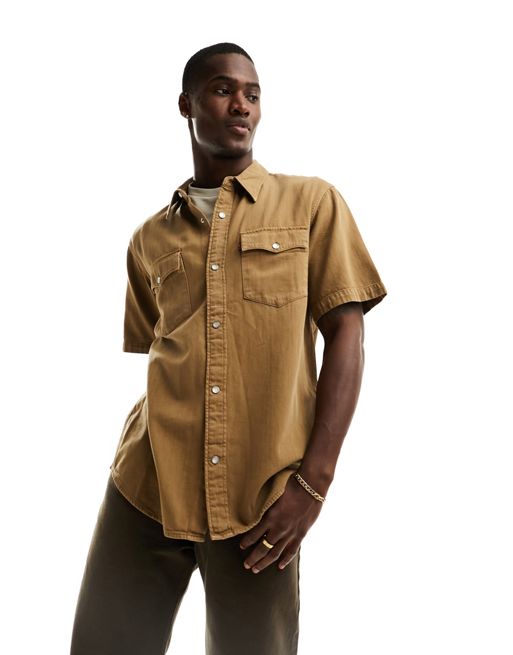 Levi's – Ljusbrun skjorta i cowboystil med avslappnad passform