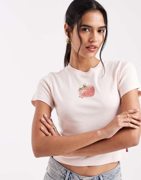 Levi's – Ljusrosa, kort t-shirt med frukttryck - view 1