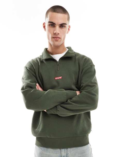 Levi's – Locker geschnittenes Sweatshirt in mittlerem Grün mit mittigem Logo und kurzem Reißverschluss - view 1
