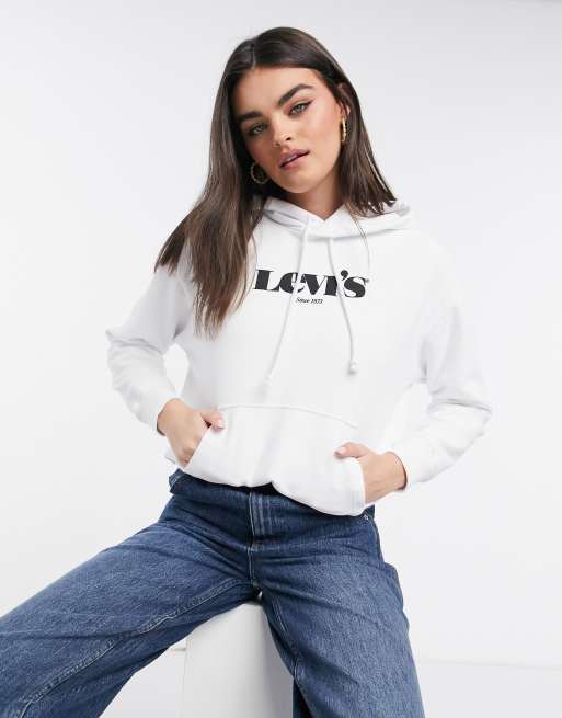 Levi's – Lockerer Kapuzenpullover mit Logo in Weiß