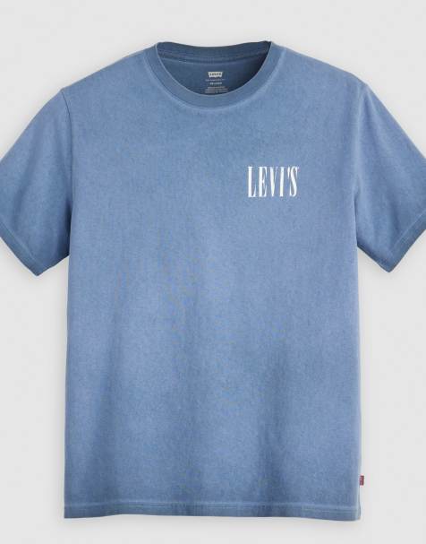 Levi's – Lockeres T-Shirt in Mittelblau mit Oil-Wash-Effekt und Used-Optik mit Serifen-Logo - view 1