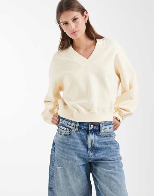 Levi's – Lockeres Vintage-Sweatshirt mit V-Ausschnitt in Hellgelb