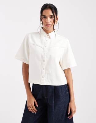 Logan - Chemise en jean coupe carrée - Écru-Blanc L