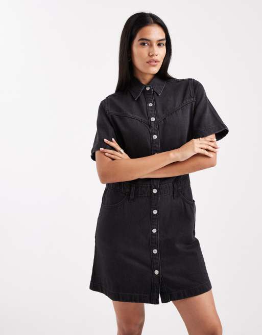 Levi's – Logan – Czarna kowbojska sukienka jeansowa mini, 3 z 4