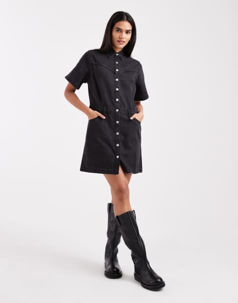 Levi's - Logan - Denim western mini-jurk in zwart - view 1