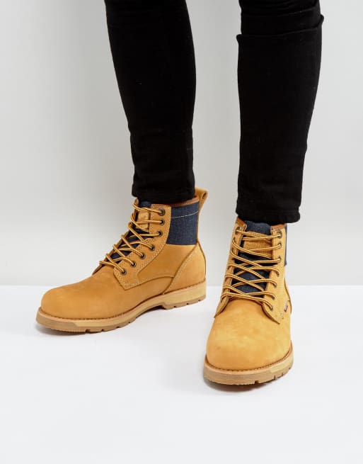 Levis Logan Leather Boots With Denim Detail In Stone | ASOS