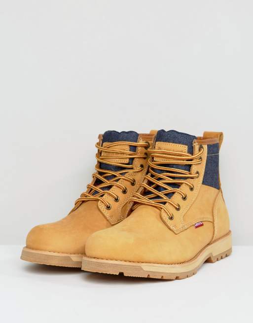 Levis Logan Leather Boots With Denim Detail In Stone | ASOS