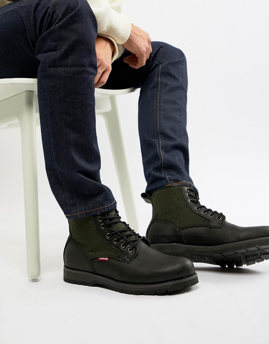 Levi's - Logan - Leren laarzen met wolaccent in zwart