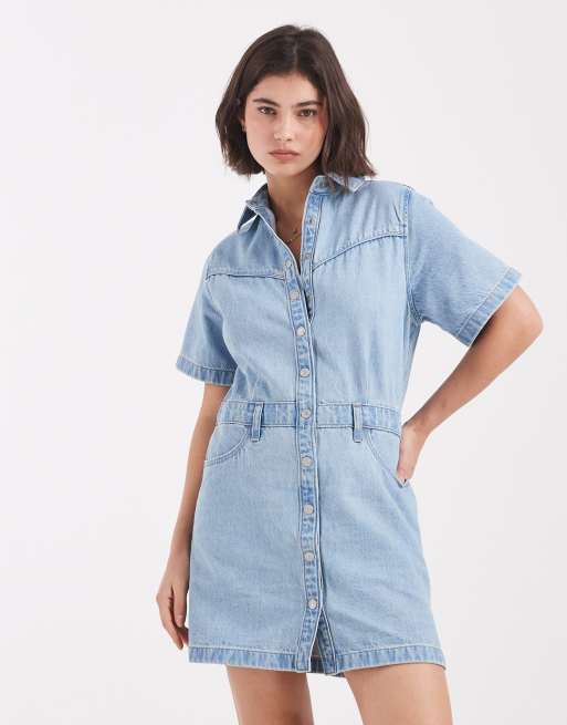 Levi's - Logan - Lyseblå western-minikjole i denim, 3 af 4