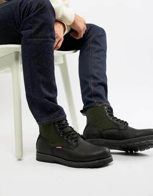 Levi's - Logan - Stivaletti neri in pelle con dettagli in lana