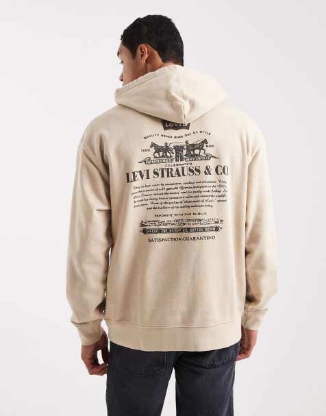 Levi's logo back print relaxed fit hoodie in off white - view 1