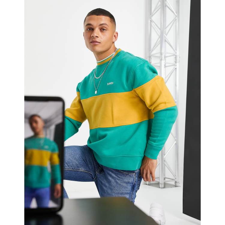 Levi's logo color block chest stripe tipped sweatshirt in green | ASOS