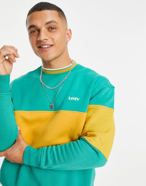 Levi s logo color block chest stripe tipped sweatshirt in green ASOS