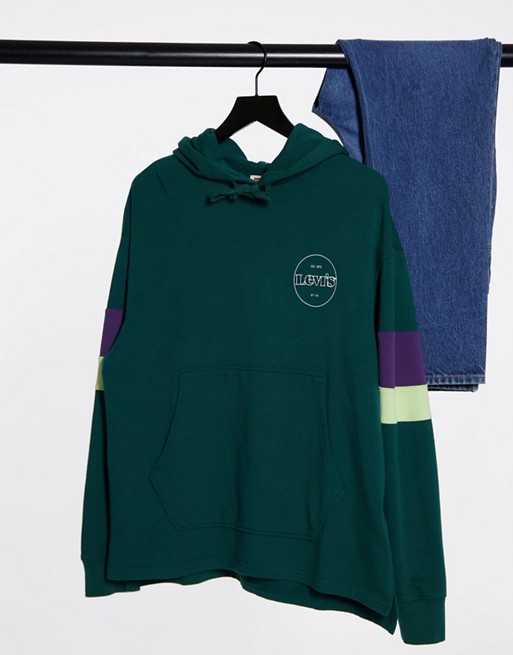 Levi's logo colourblock arm stripe hoodie in forest biome green