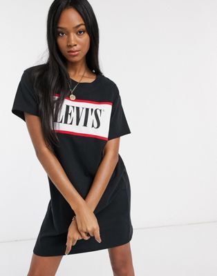 Levi's logo t-shirt dress in black | ASOS