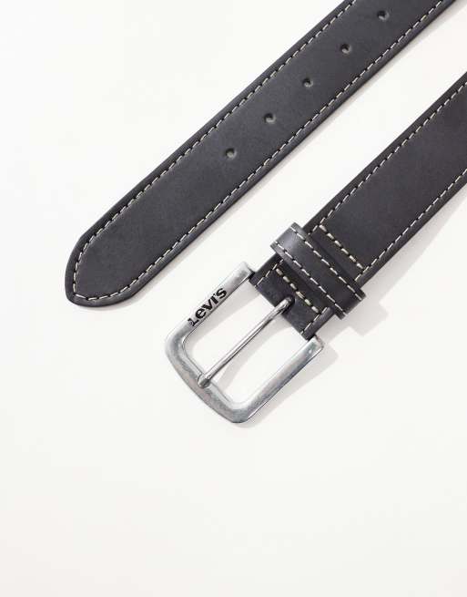 Levi's Loire leather belt with silver logo buckle in black ASOS