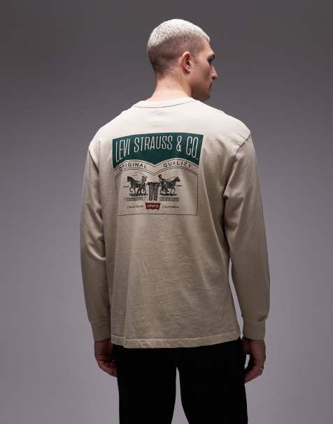 Levi's long sleeve archive 2 horse logo back print t-shirt in beige - view 1