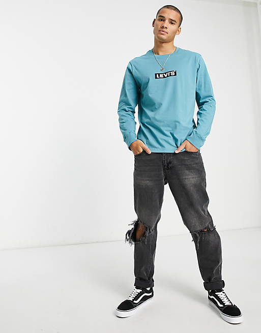 Levi's long sleeve t-shirt with baby box tab logo in blue | ASOS