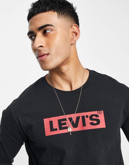 Levi's long sleeve t-shirt with boxtab logo in black | ASOS