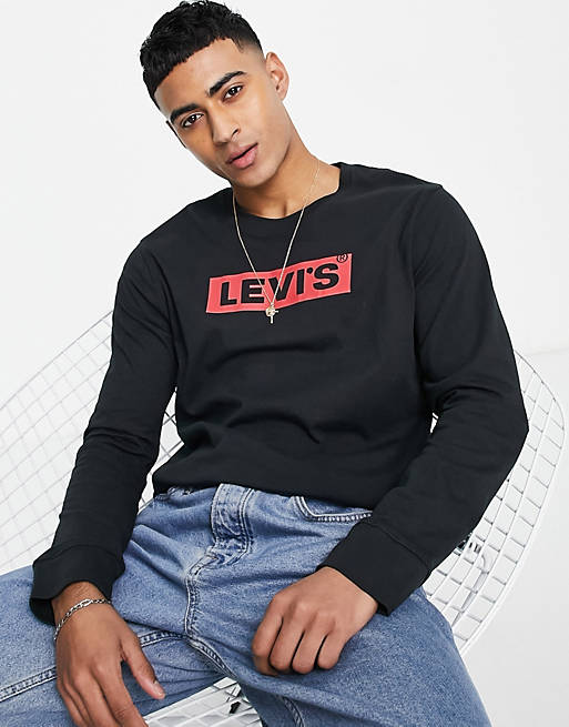 Levi's long sleeve t-shirt with boxtab logo in black | ASOS