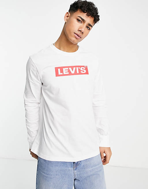 Levi's long sleeve t-shirt with boxtab logo in white | ASOS