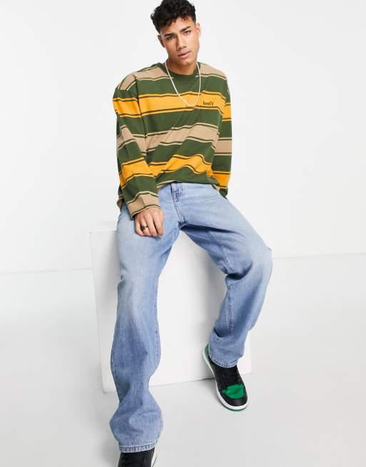 Levi's long sleeve t-shirt with small logo in green/yellow stripe | ASOS