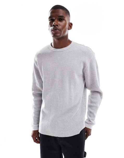 Levi's long sleeve waffle thermal t-shirt in light grey marl - view 1