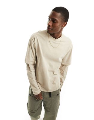 Levi's long sleeve with t-shirt overlay in beige