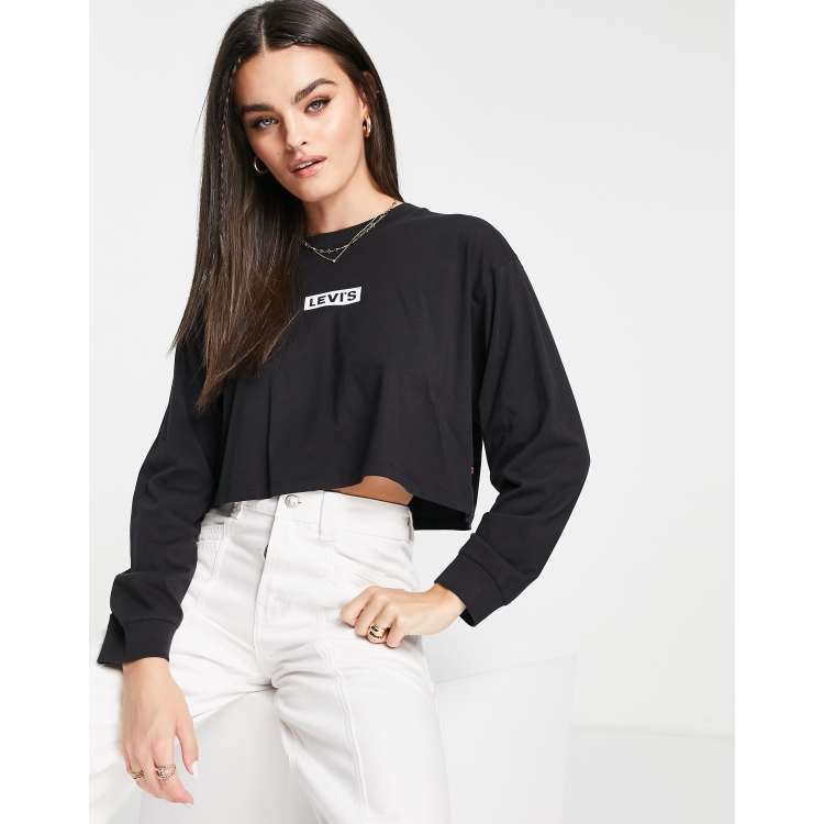 Levi's long sleeve youth box tab crop top in black | ASOS