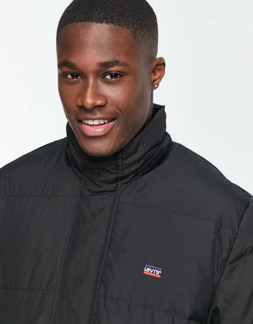 Levi s longline puffer jacket in black with small logo