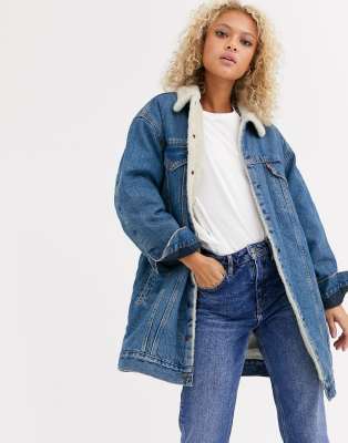 Levi's longline sherpa denim jacket in blue