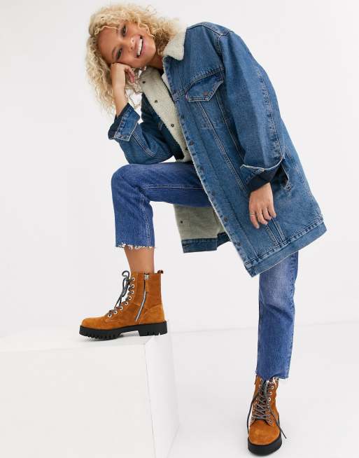 Levi's longline sherpa denim jacket in blue | ASOS