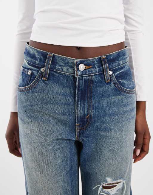 Levi's loose bootcut jeans with distressing in mid blue, 5 of 5