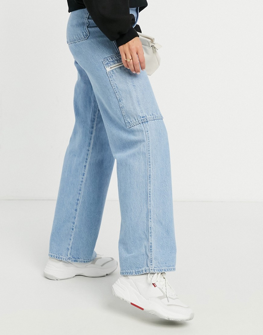Levi's - Losvallende utility jeans met hoge taille in lichtblauw