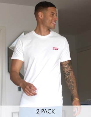 Levi's 2 pack crewneck batwing logo t-shirt in white & grey marl - ASOS Price Checker